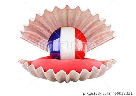Travel in France, concept. Pearl with French flag inside seashell, 3d rendering Travel in France, concept. Pearl with French flag inside seashell, 3d rendering 96933321