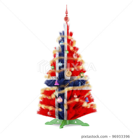 Norwegian flag painted on the Christmas tree, 3D rendering Norwegian flag painted on the Christmas tree, 3D rendering 96933396