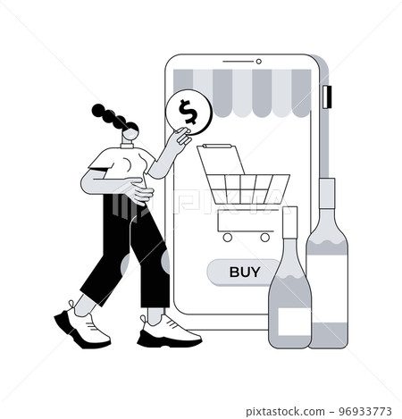 Alcohol E-commerce abstract concept vector illustration. Online grocery, alcohol marketplace, direct-to-consumer online wine, liquor store, no-contact delivery, stay at home abstract metaphor. Alcohol E-commerce abstract concept vector illustration. Online grocery, alcohol marketplace, direct-to-consumer online wine, liquor store, no-contact delivery, stay at home abstract metaphor. 96933773