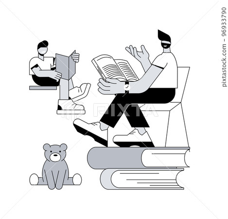 Dads contribution to childrens education abstract concept vector illustration. Fathers involvement, daddys help, doing homework, happy kid, family fight, home-schooling abstract metaphor. 96933790