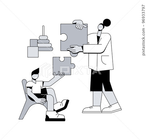 Social-emotional development abstract concept vector illustration. Preschool training, social skill development in early childhood, emotional management, kids training activity abstract metaphor. 96933797