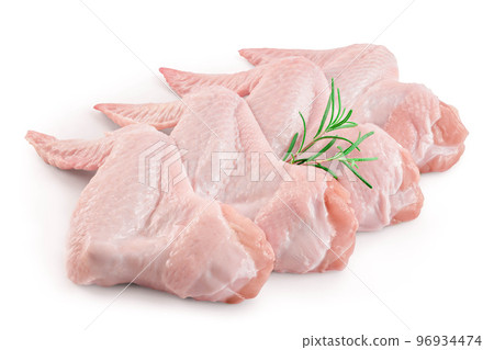 Raw chicken wings isolated on white background with full depth of field. Top view. Flat lay 96934474