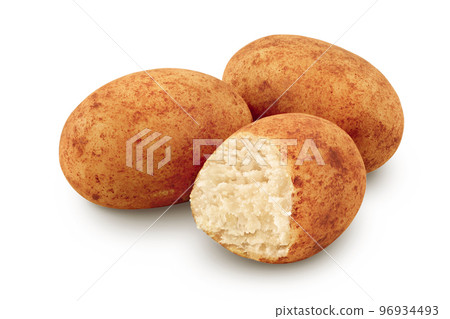 Marzipan balls or potatoes with almond isolated on white background full depth of field 96934493