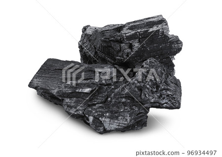 Natural wooden charcoal isolated on white background with full depth of field 96934497