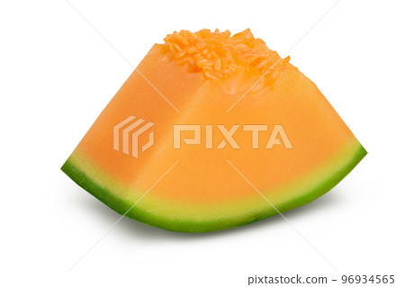 Cantaloupe melon piece isolated on white background with full depth of field. 96934565