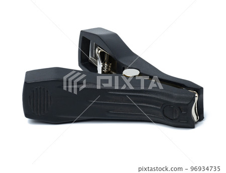 Black crocodile clip for cigarette lighter wires isolated on white background 96934735