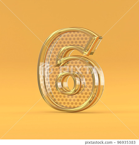 Gold wire and glass font Number 6 SIX 3D 96935383
