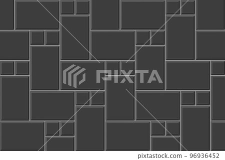 Black herringbone inserted tile background. Causeway texture. Kitchen backsplash mosaic surface. Bathroom, shower or toilet floor decoration. Ceramic brick wall pattern 96936452