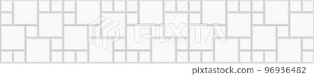 White multi pinwheel tile horizontal background. Bathroom, shower or toilet floor decoration. Sidewalk texture. Kitchen backsplash mosaic surface. Stone or ceramic brick wall 96936482