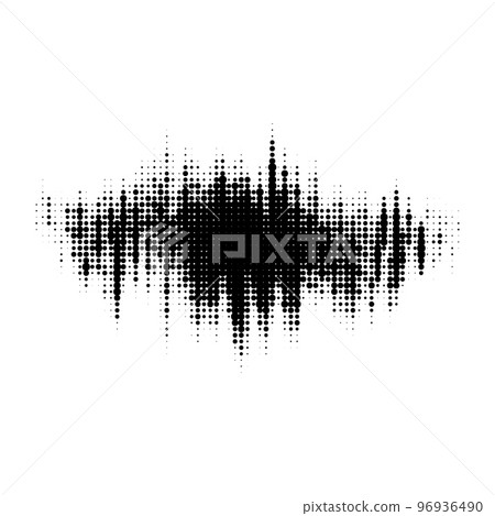 Grunge glitched halftone blot. Distorted comic pop art textured stain. Spotted dots background blur. Monochrome design element. Black and white backdrop 96936490