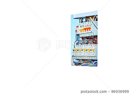 A box containing a junction of electric wires or cables. isolated on white 96936999