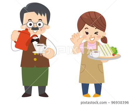 咖啡館大師和女服務員咖啡店 96938396