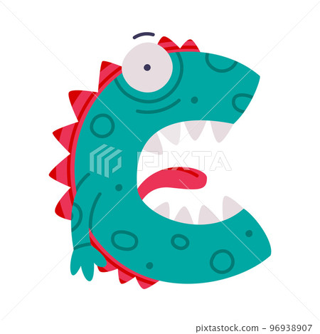 Monster Alphabet with Capital Letter C with Horn and Tongue Vector Illustration 96938907