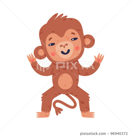Funny cute playful baby monkey. African tropical animal cartoon character vector illustration 96940372