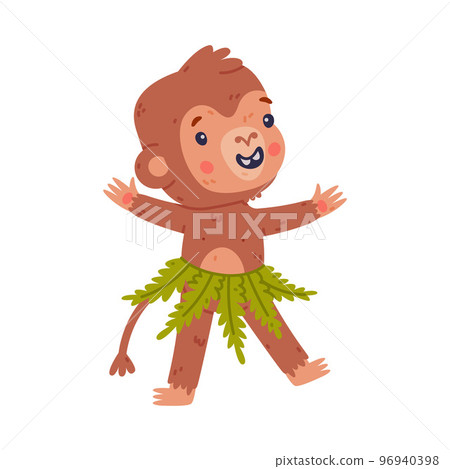 Funny happy baby monkey. Cute African tropical animal cartoon character vector illustration Funny happy baby monkey. Cute African tropical animal cartoon character vector illustration 96940398