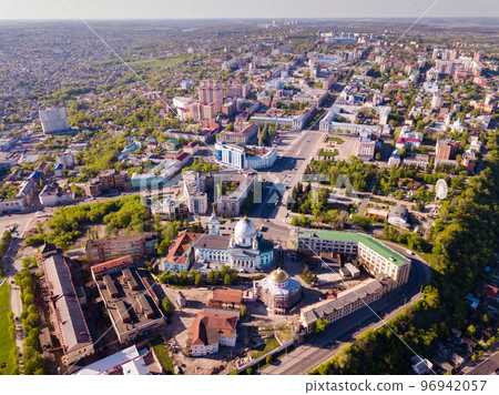 Panoramic aerial view of city of Kursk with buildings and landscape 96942057