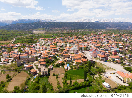 Aerial view of Turkish small town Yesildag in Burdur province Aerial view of Turkish small town Yesildag in Burdur province 96942196