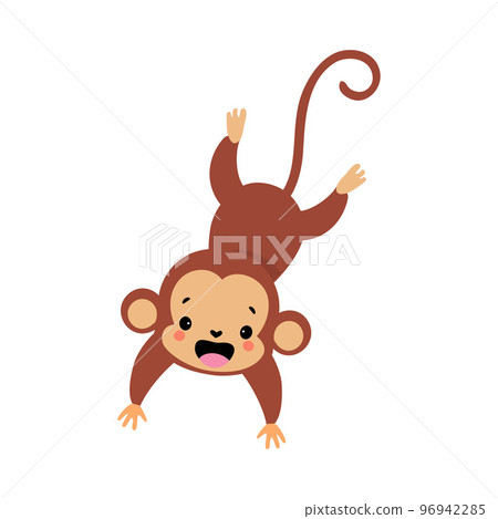Cute Playful Monkey with Long Tail Leaping and Jumping Vector Illustration 96942285