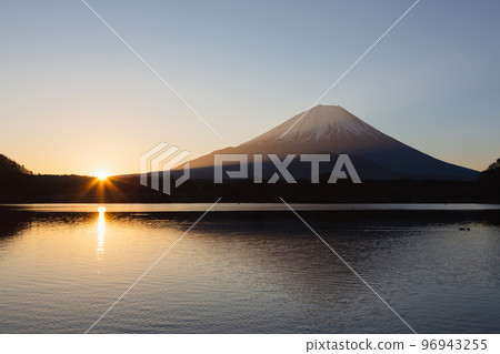 在早晨的陽光下顛倒富士山 96943255