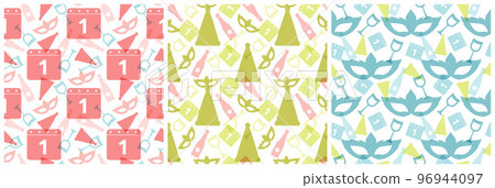 Set of Happy New Year 2023 Seamless Pattern Design with Decoration in Template Hand Drawn Cartoon Flat Illustration 96944097