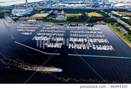 Yumenoshima Marina boats docked in Tokyo, Japan 96944305