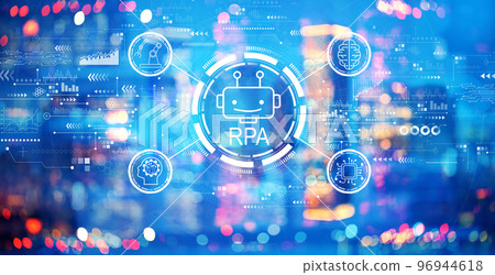 Robotic Process Automation theme with blurred city at night 96944618