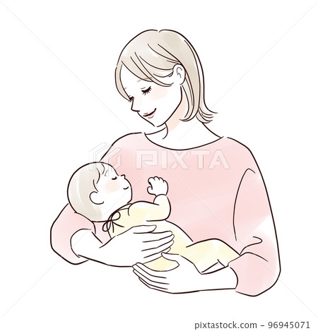 微笑的媽媽抱著熟睡的嬰兒 96945071