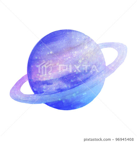 閃閃發光的土星水彩風格插圖行星背景圖 96945408