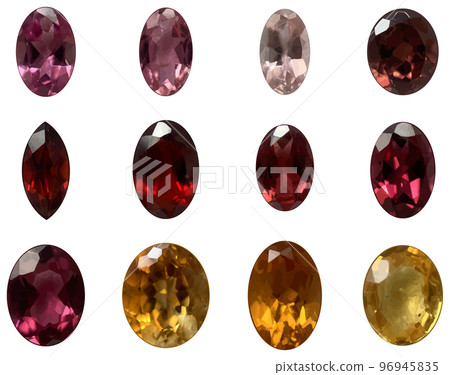 一套逼真的珠寶粉色、紅色、橙色矢量素材 96945835