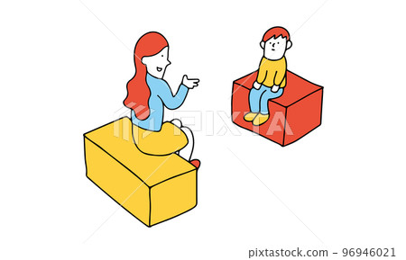 Illustration of a mother talking to her son 96946021