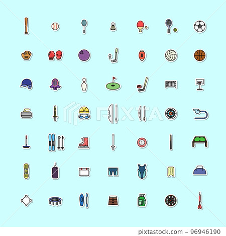 color sticker sports equipment illustration icon set 96946190