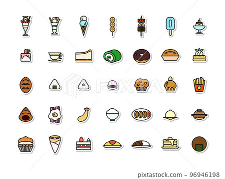 Line drawing food color sticker icon set (no background) Line drawing food color sticker icon set (no background) 96946198
