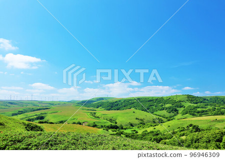 Hokkaido summer blue sky scenery from Soya Hills 96946309
