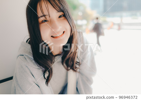 A picture of a high school girl meeting in the city A picture of a high school girl meeting in the city 96946372