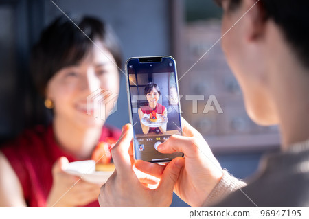 A couple to date at a cafe A couple to date at a cafe 96947195