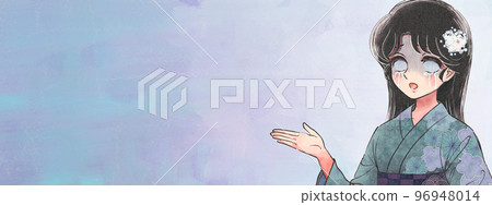 昭和日式少女卡通風格,穿著浴衣心情壓抑的少女旗幟 昭和日式少女卡通風格,穿著浴衣心情壓抑的少女旗幟 96948014