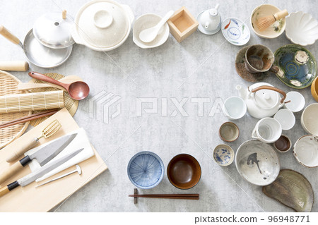 Japanese food image, background material, Japanese cooking utensils Japanese tableware 96948771