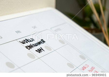 WORLD ENVIRONMENT DAY on calendar to remind important event appointment Monthly PLANNER. Magnetic board with the days of the month. Place to enter important matters schedule. Concept for business 96949401