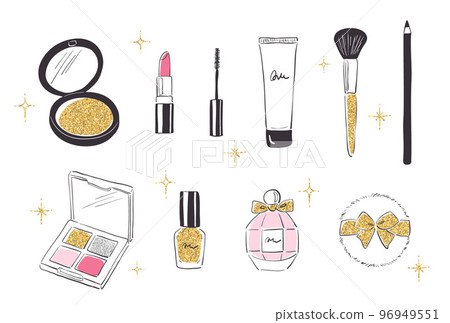 Hand-drawn makeup product icon set (gold) Hand-drawn makeup product icon set (gold) 96949551