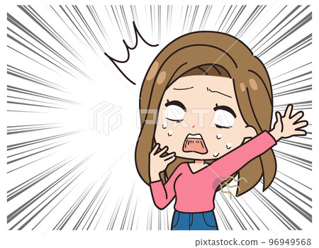Illustration of a woman with a complex on her side 96949568