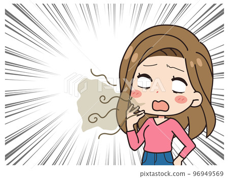 一個女人因口臭而震驚的插圖 一個女人因口臭而震驚的插圖 96949569