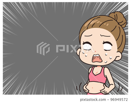 Illustration of a woman shocked by belly fat 96949572