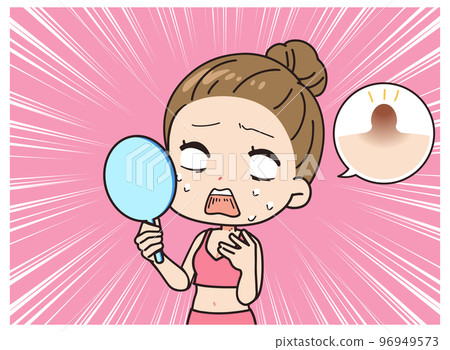 Illustration of a woman shocked by warts 96949573