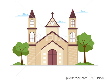 Lutheran Church with Cathedral Temple Building and Christian Religion Place Architecture in Flat Cartoon Hand Drawn Template Illustration Lutheran Church with Cathedral Temple Building and Christian Religion Place Architecture in Flat Cartoon Hand Drawn Template Illustration 96949586
