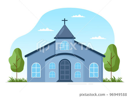 Lutheran Church with Cathedral Temple Building and Christian Religion Place Architecture in Flat Cartoon Hand Drawn Template Illustration 96949588