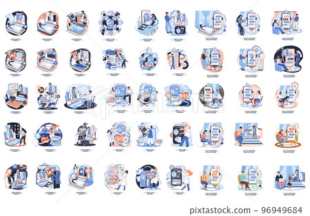 Mobile medicine. Online medical services metaphor, health care program, talk to doctor from anywhere Mobile medicine. Online medical services metaphor, health care program, talk to doctor from anywhere 96949684