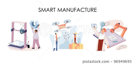 Manufacturing process, automated production line, delivery and distribution robots machinery industry 4.0 96949695