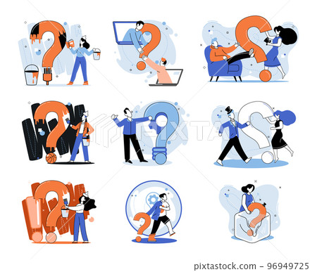 Question mark, obtaining information of interest. FAQ help. Problem and solution concept metaphor. Choice or answer 96949725