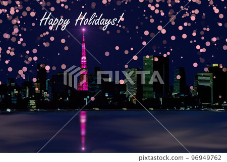 Christmas card Happy Holidays! Pink Tokyo Tower Christmas card Happy Holidays! Pink Tokyo Tower 96949762