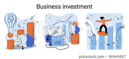 We have solution, business investment, new ideas solution scenes set. Teamwork and brainstorming We have solution, business investment, new ideas solution scenes set. Teamwork and brainstorming 96949887
